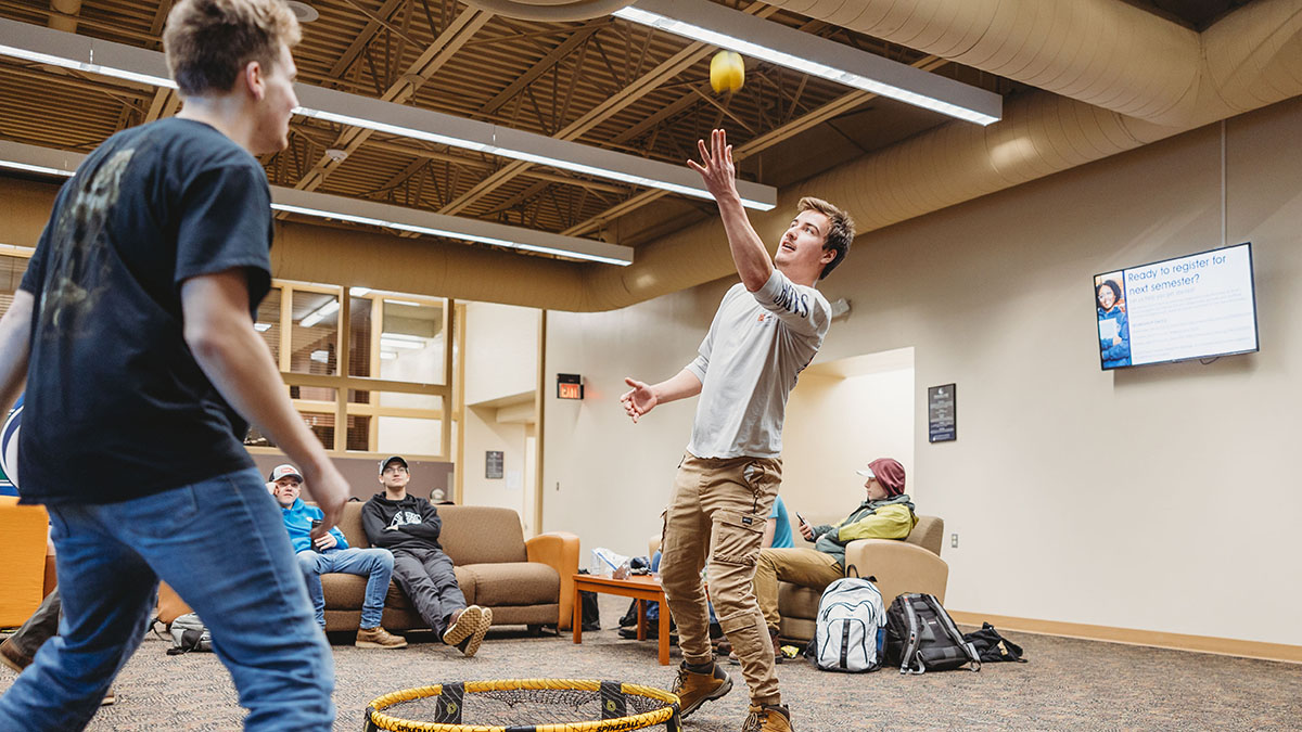 M State Wadena students lounge and play games