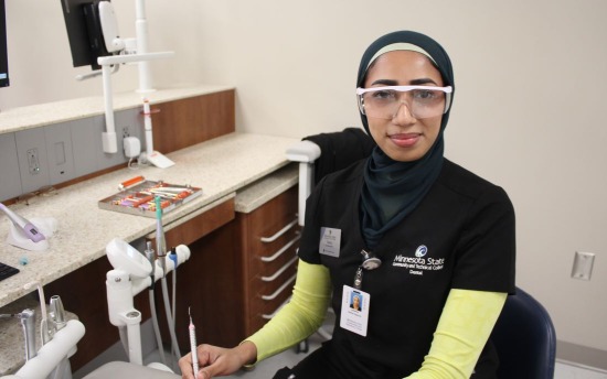 Suheila Hamit Dental Hygiene student, in class and uniform