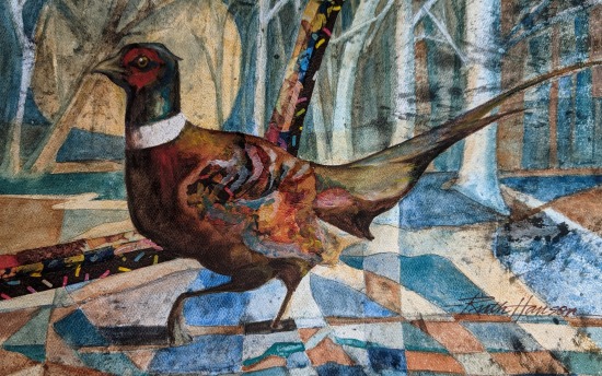 "Pheasant Run" watercolor batik