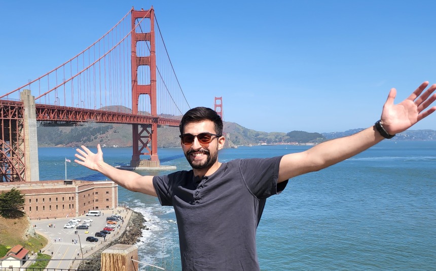 M State Engineering grad Mohammed Mohammed, at the Golden Gate Bridge in San Francisco, California