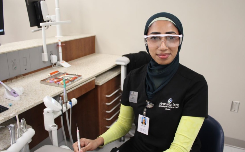 Suheila Hamit Dental Hygiene student, in class and uniform